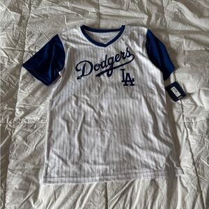 NWT Los Angeles Dodgers Boys XL 16/18 Pinstripe Jersey Shirt MLB Genuine